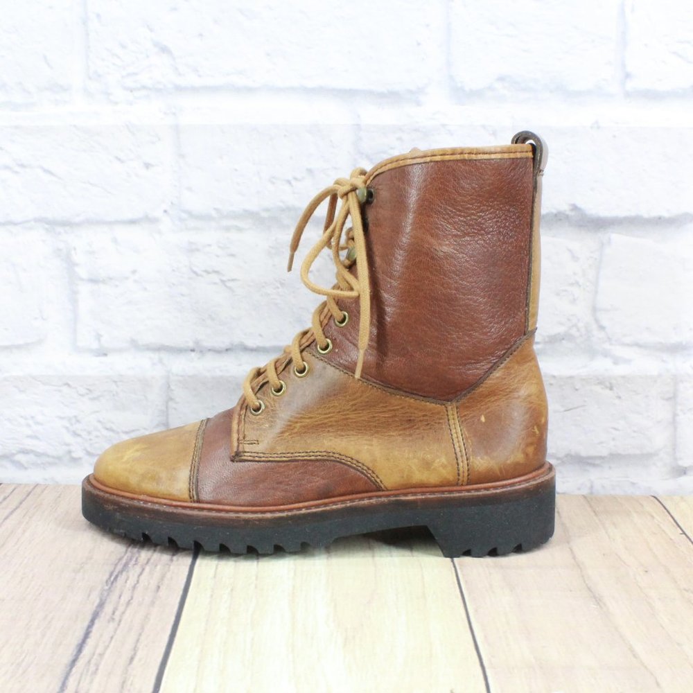 Cole Haan Two-Tone Brown Leather Lace-Up Combat Boot